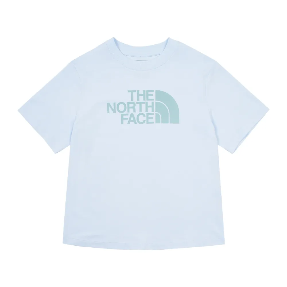 【The North Face 官方旗艦】北面女款藍色純棉舒適大尺寸LOGO印花短袖T恤｜88GEO0R