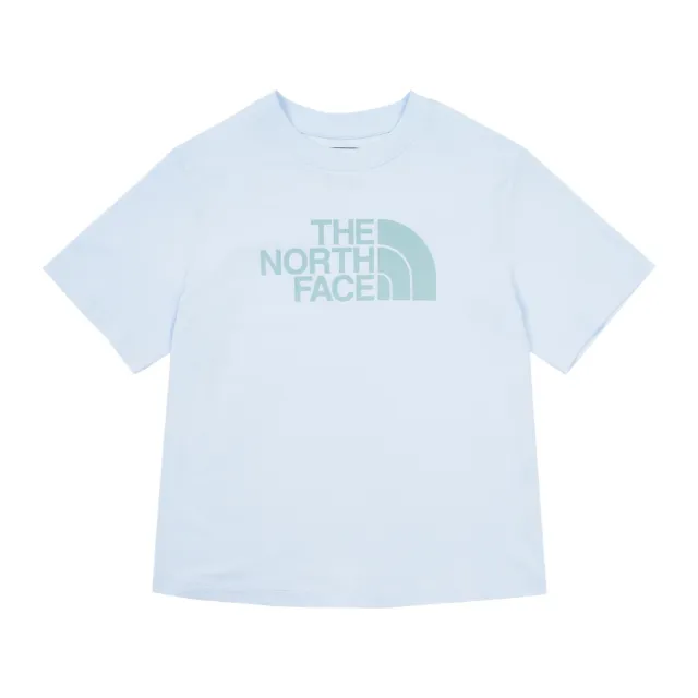【The North Face 官方旗艦】北面女款藍色純棉舒適大尺寸LOGO印花短袖T恤｜88GEO0R