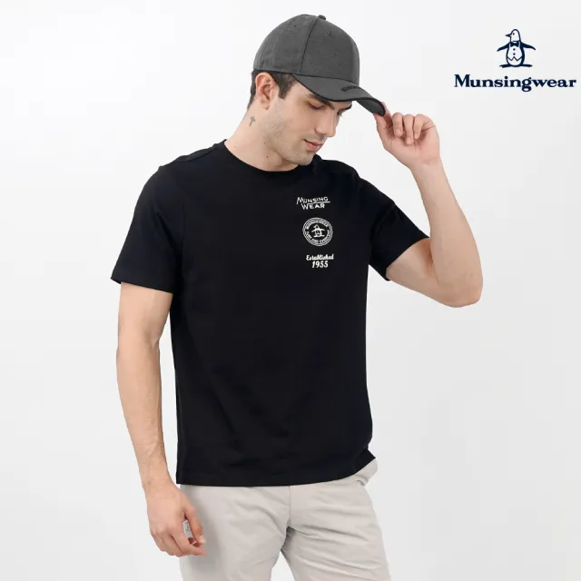 【Munsingwear】企鵝牌 男款黑色印花純棉舒適百搭短袖T恤 MGTL2504