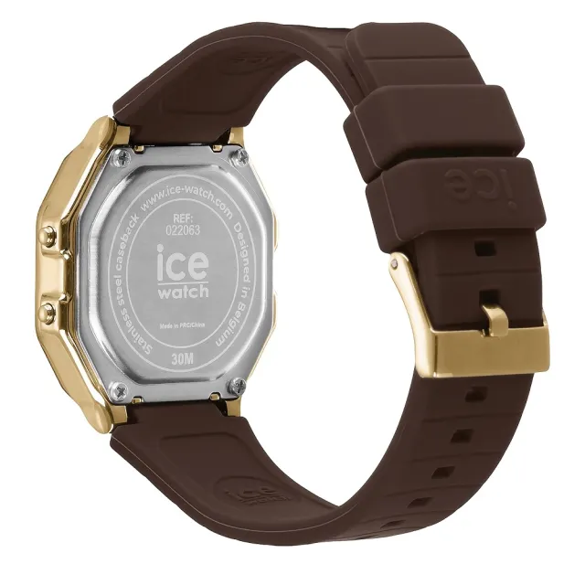 【Ice-Watch】ICE DIGIT RETRO系列 復古金框矽膠電子錶 32mm(咖啡色)
