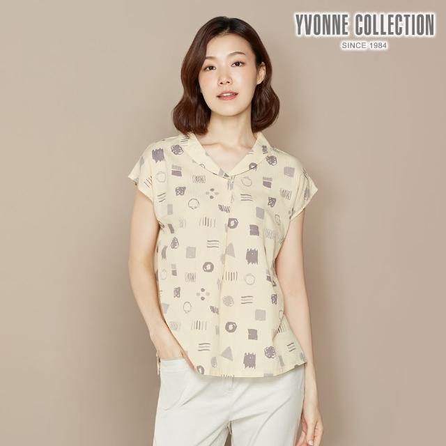 【YVONNE 以旺傢飾】幾何印花連袖上衣(鵝絨黃)