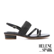 【HELENE_SPARK】無境夏日度假風編織拼接羊皮寬帶方頭低跟涼鞋(黑)