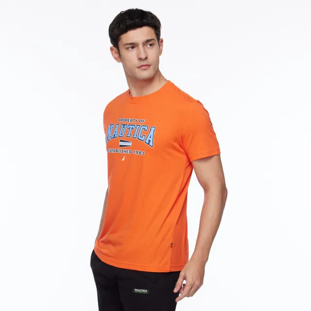 【NAUTICA】男裝 率性品牌文字LOGO短袖T恤(橘色)
