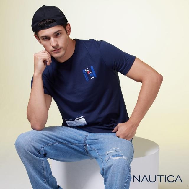 【NAUTICA】男裝 透視帆船圖騰印花短袖T恤(深藍)