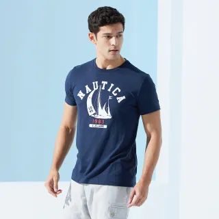 【NAUTICA】男裝 品牌帆船印花短袖T恤(深藍)