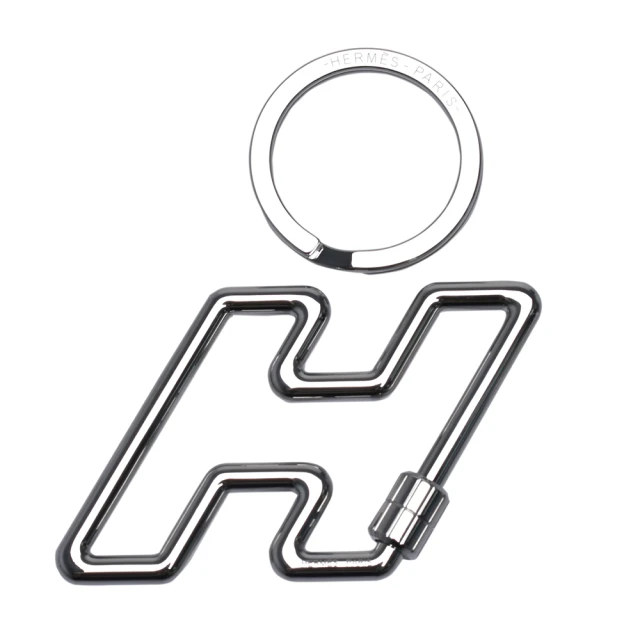 【Hermes 愛馬仕】經典簍空H LOGO造型鑰匙釦(銀H077245F-ARG)