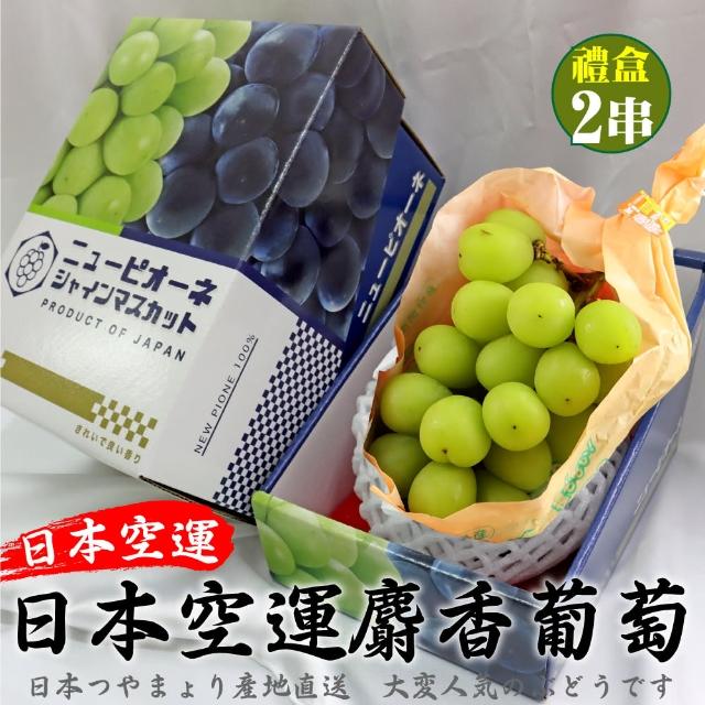 【WANG 蔬果】日本麝香無籽葡萄1房x2盒(450-500g/串_禮盒/空運直送)(中秋禮盒)