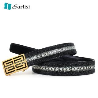 【Sarlisi】泰國珍珠魚皮皮帶男真皮自動扣男士腰帶新款正品男款褲帶