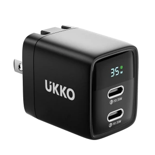 【UKKO】數顯版 GaN 35W mini 雙USB-C氮化鎵急速充電器(GaN USB-C PD快充 數位顯示)