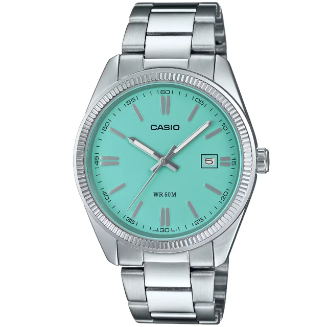 【CASIO 卡西歐】卡西歐 EDIFICE 簡約石英鋼帶錶-湖水綠(MTP-1302PD-2A2)