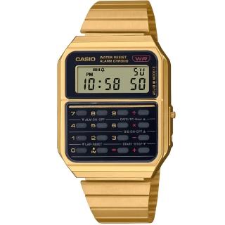 【CASIO 卡西歐】卡西歐DATA BANK 鬧鈴計算機電子鋼帶錶-金(CA-500WEG-1A 臺灣公司貨)