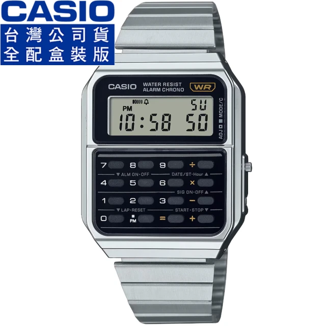 CASIO 卡西歐 卡西歐DATA BANK 鬧鈴計算機電子鋼帶錶-黑(CA-500WE-1A 台灣公司貨全配盒裝)