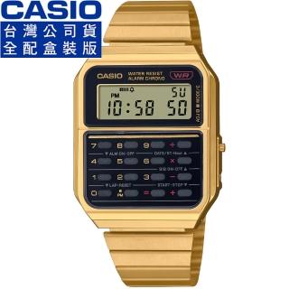 【CASIO 卡西歐】卡西歐DATA BANK 鬧鈴計算機電子鋼帶錶-金(CA-500WEG-1A 臺灣公司貨全配盒裝)