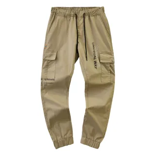 【Dreamming】素面印花鬆緊抽繩束口休閒長褲 工作褲(共三色)