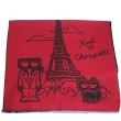 【KARL LAGERFELD 卡爾】巴黎鐵塔&貓咪圖案披肩圍巾(紅)
