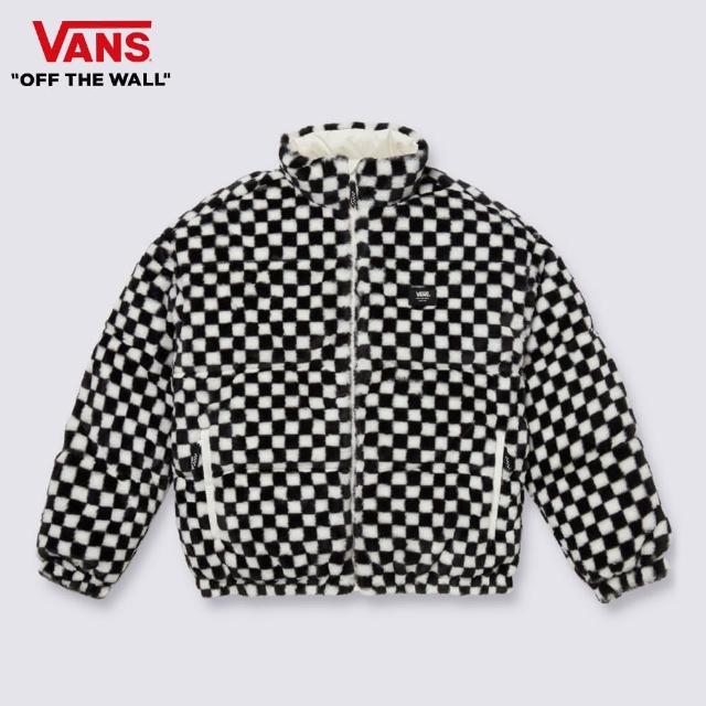 【VANS 官方旗艦】Faux Checker Puffer 女款白色/黑白棋盤格雙面穿羽絨外套