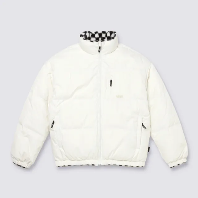 【VANS 官方旗艦】Faux Checker Puffer 女款白色/黑白棋盤格雙面穿羽絨外套