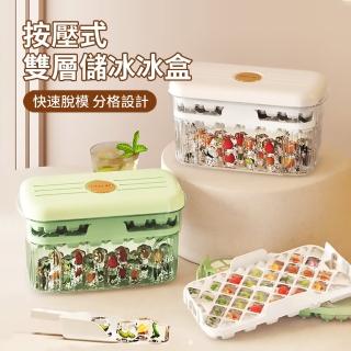 【ANTIAN】家用按壓式帶蓋雙層製冰盒 冰塊盒 製冰模具 儲冰盒 製冰器 附冰鏟