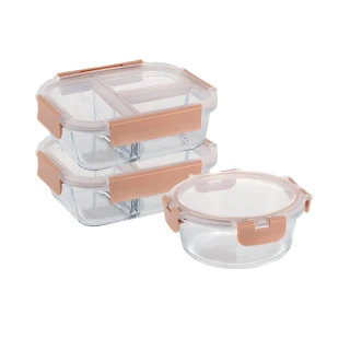 【CorelleBrands 康寧餐具】MOMO獨家玻璃保鮮盒三件組(1050mlx2+660ml)