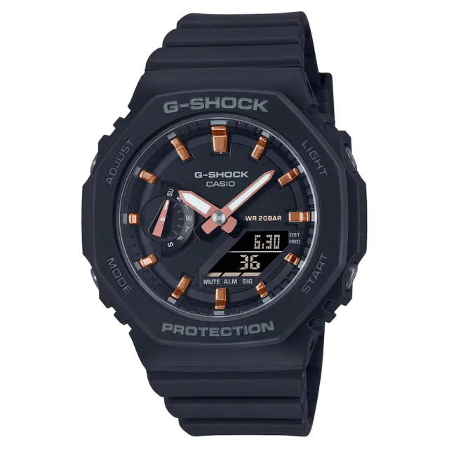 【CASIO 卡西歐】G-SHOCK WOMEN 縮小版農家橡樹 八角形雙顯錶-黑(GMA-S2100-1A 防水200米)