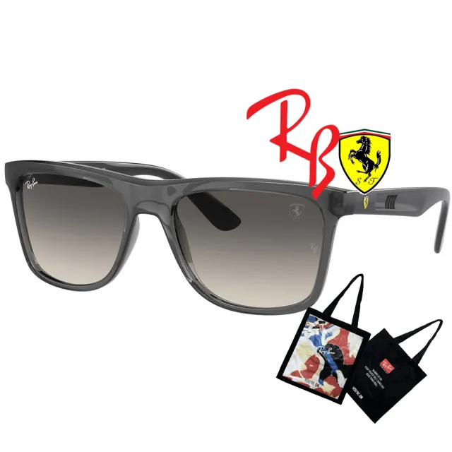 【RayBan 雷朋】限量法拉利聯名款 時尚太陽眼鏡 RB4413M F69111 透灰框抗UV漸層灰鏡片 公司貨