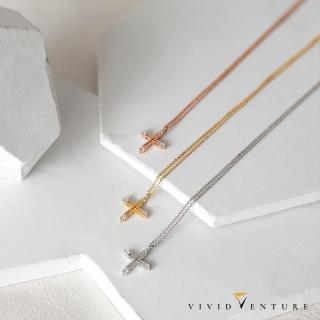 【Vividventure 亞帝芬奇】14K 6分 天然真鑽 十字架造型 鑽石 項鍊 聖愛(三色任選)