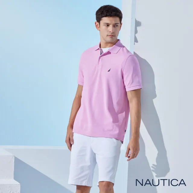 【NAUTICA】男裝 素色質感透氣短袖POLO衫(粉色)