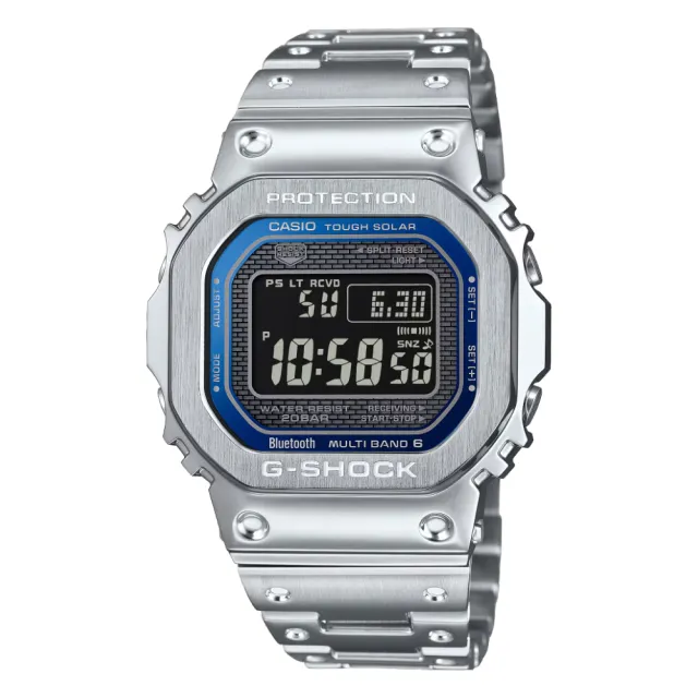 【CASIO 卡西歐】G-SHOCK 全金屬智慧太陽能藍芽電波錶 藍43.2mm(GMW-B5000D-2)