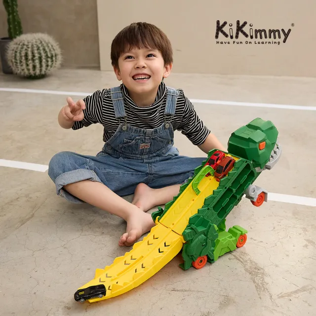 【kikimmy】多功能2IN1霸王龍雙軌競速飛車/可收納小車(內附4台小車)