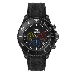 【Ice-Watch】三眼計時活力系列 黑錶面 40mm CH(黑色編織矽膠錶帶)