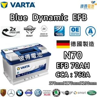 【VARTA 華達】N70 EFB 70AH LN3汽車電瓶 怠速熄火車(德國製造)