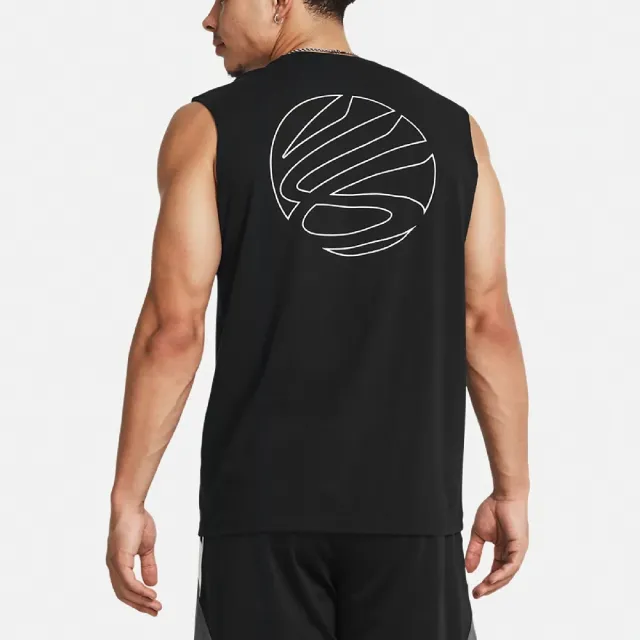 【UNDER ARMOUR】背心 Curry Tank Top 男款 黑 白 彈性 寬鬆 咖哩 無袖上衣 運動 籃球 UA(1383377001)