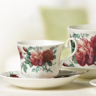 【英國ROY KIRKHAM】English Rose英倫玫瑰系列230ML咖啡花茶杯盤組(英國製骨瓷杯)