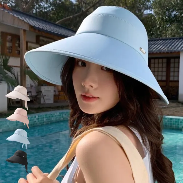 【A&R】韓款加大帽簷中空後綁帶式遮陽帽 四色任選(防曬帽 蝴蝶結遮陽帽 可調節)