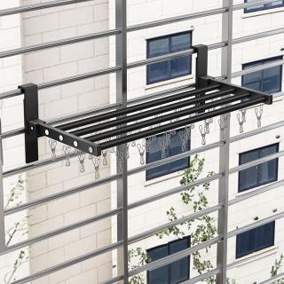 【品屋】陽臺護欄曬衣架防盜窗掛勾款40cm24夾(陽臺曬衣架 護欄曬衣架 曬衣架折疊 陽臺收納曬衣架)