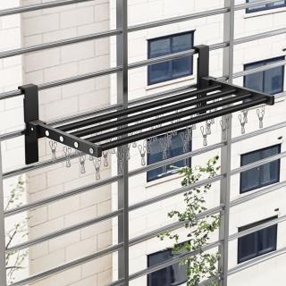 【品屋】陽臺護欄曬衣架防盜窗掛勾款60cm36夾(陽臺曬衣架 護欄曬衣架 曬衣架折疊 陽臺收納曬衣架)