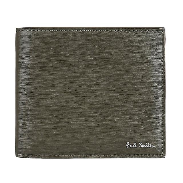 【Paul Smith】PAUL SMITH燙印銀字LOGO拼色小牛皮8卡對折短夾(軍綠x天空藍x多色)