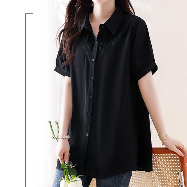【麗質達人】8049黑色短袖上衣LY(L-5XL)