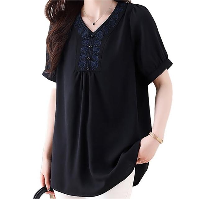 【麗質達人】8053黑色短袖上衣LY(L-5XL)