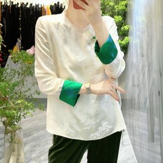 【ONEY 歐妮】★絲感拼接袖中國風上衣(女裝/長袖/T恤/休閒)