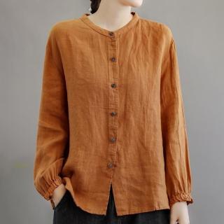 【ONEY 歐妮】★開襟寬鬆棉麻感襯衫(女裝/長袖/T恤/休閒)