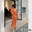 【UniStyle】露背短袖洋裝 韓系純色開叉連身裙 女 ZMC033-Q453(橘)
