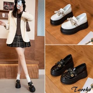 【Taroko】學院美少女蝴蝶結漆亮皮厚底休閒鞋(2色可選)