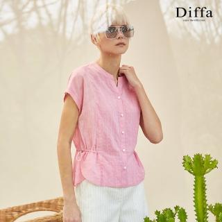 【Diffa】粉細格抽繩設計上衣-女