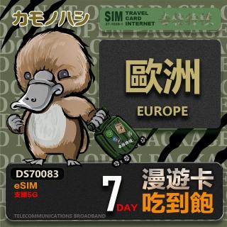 【鴨嘴獸 旅遊網卡】歐洲esim 漫遊卡 7日吃到飽 歐洲上網卡(歐洲地區 免插卡 esim卡)