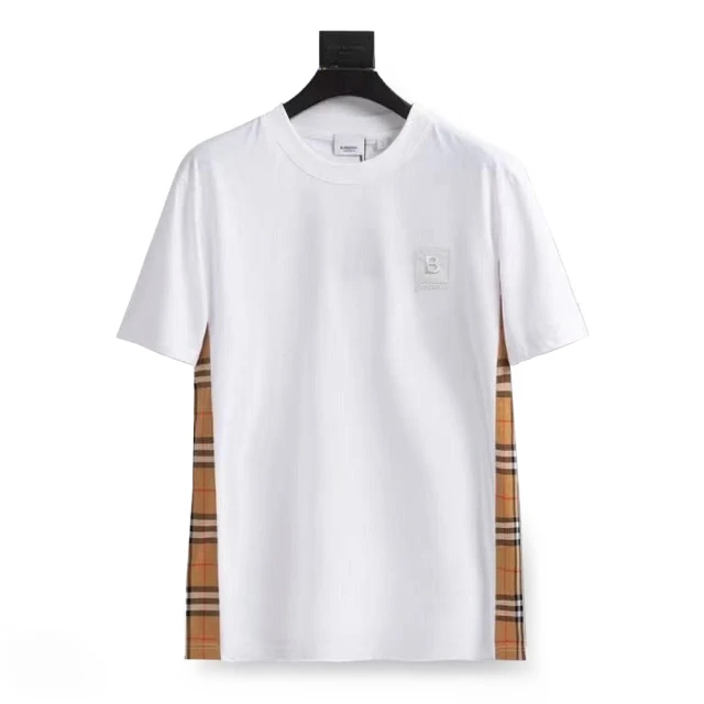 【BURBERRY 巴寶莉】80615531 經典素色風格小LOGO純棉格紋襯邊短袖上衣T恤(白色)