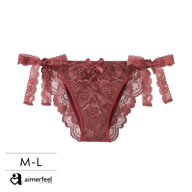 【aimerfeel】Corinne蕾絲綁繩半包臀內褲-樞機紅(1950125-BO2)