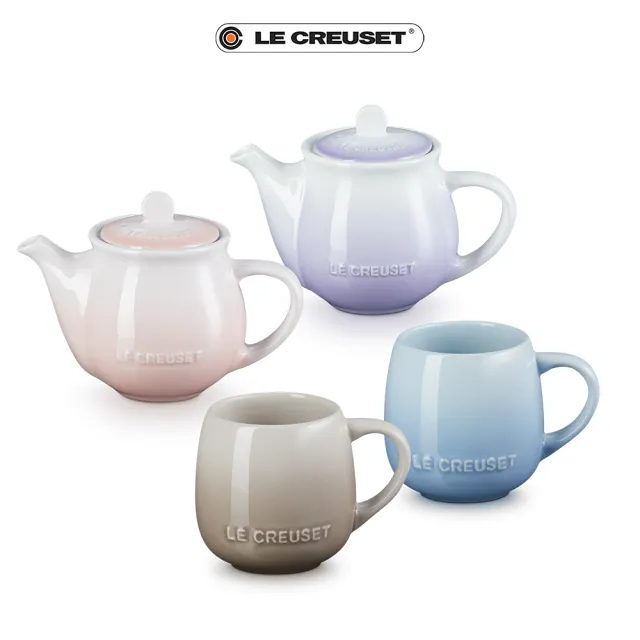 【Le Creuset】瓷器茶壺500ml 2色選1(贈花蕾系列馬克杯320ml2入)