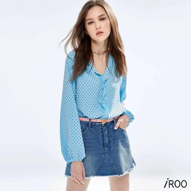【iROO】偽短裙牛仔短褲