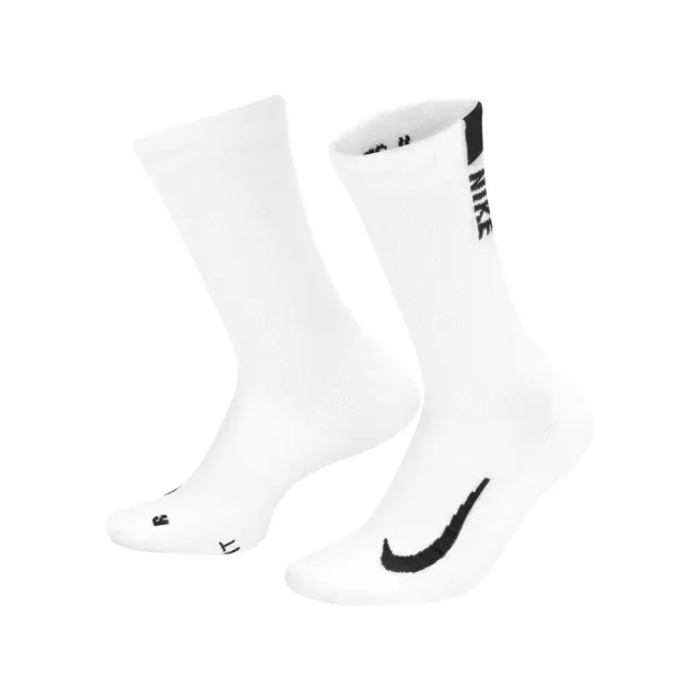 【NIKE 耐吉】男女中筒運動襪-二雙入-DRI-FIT 襪子 訓練 慢跑 長襪 白黑(SX7557-100)